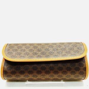 Celine Brown Patterned Cosmetic Case with Tan Trim